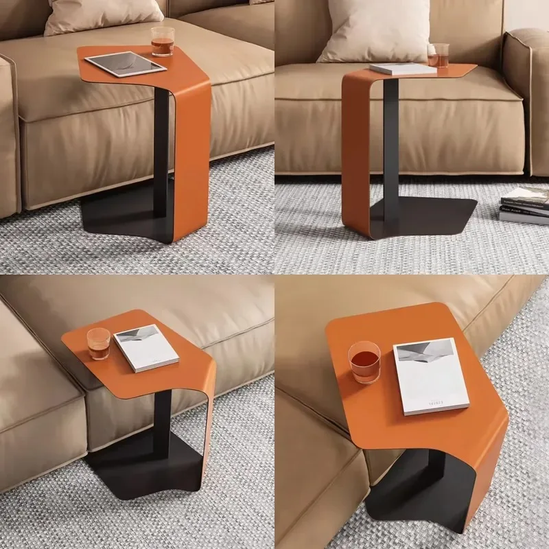 Light luxury stainless steel side table modern creative coffee table living room sofa irregular saddle leather