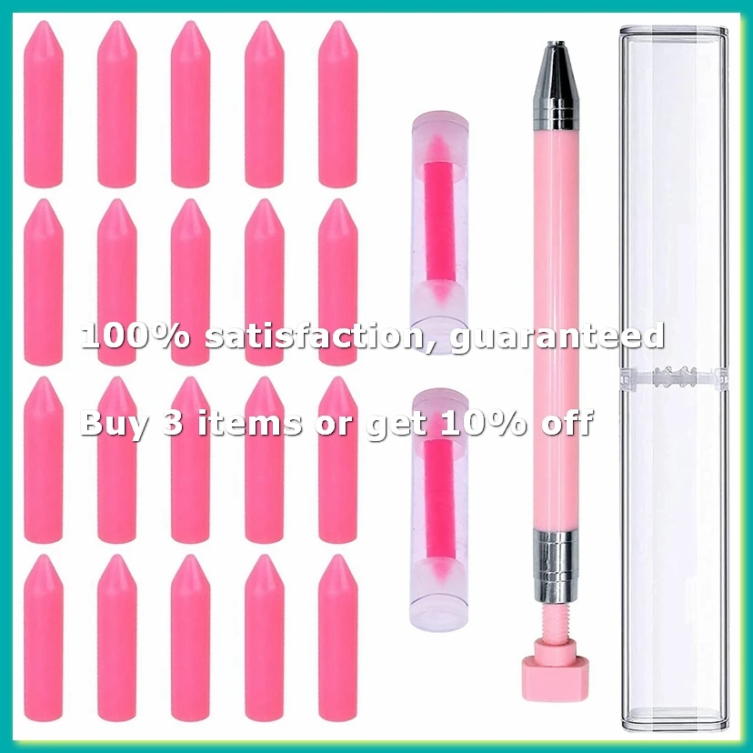 ●34 Pcs Pens Kit, 2 Pcs Refillable Wax Pen with 32 Pcs Wax, Rotating Glue Point Drill Pen(Pink)-ABFB