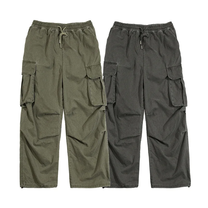 

Retro Japanese Sle Work Pants Men's Loose Fit Casual Trousers Multi-ket Waed Cotton Long Pants ex Floor-Length