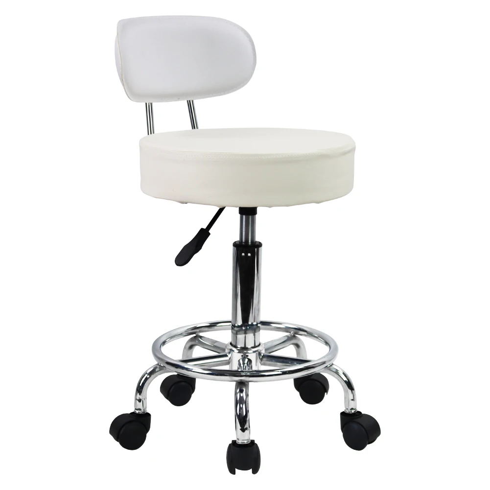 KKTONER-Tabouret à Roulettes en Cuir PU, à Dossier Moyen, avec Repose-Pieds, Chaise de Travail à Comcussion, Réglable, pour Ordinateur de Bureau, à Domicile, Blanc