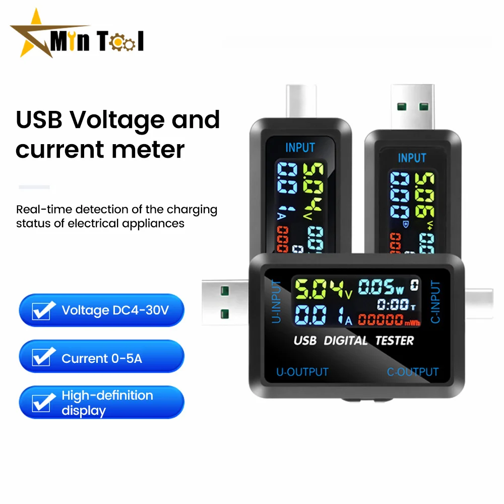 Voltmètre numérique DC 10 en 1, testeur USB, ampèremètre, ampèremètre, détecteur de courant, indicateur de chargeur de banque d\'alimentation