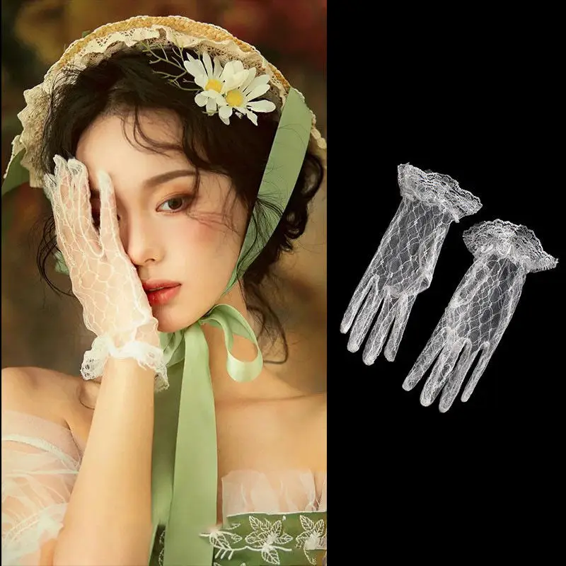 Adult Wedding Bridal Gloves Children's Dress Gloves Mesh Diamond White Cute Thin Short Elegant Mittens Party Princess Gloves