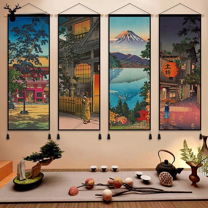 

Japan Style Decor Scroll Wall Painting Street Vintage Room Decor Aesthetic Living Room Home Decoration Tapestry Wall Art Picture