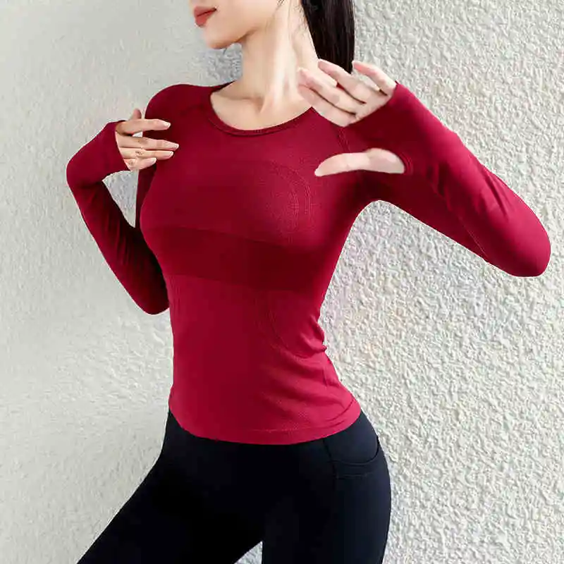 

Women's Long Sleeve Yoga Running Top Breathable High Elastic Knit with Thumb Hole