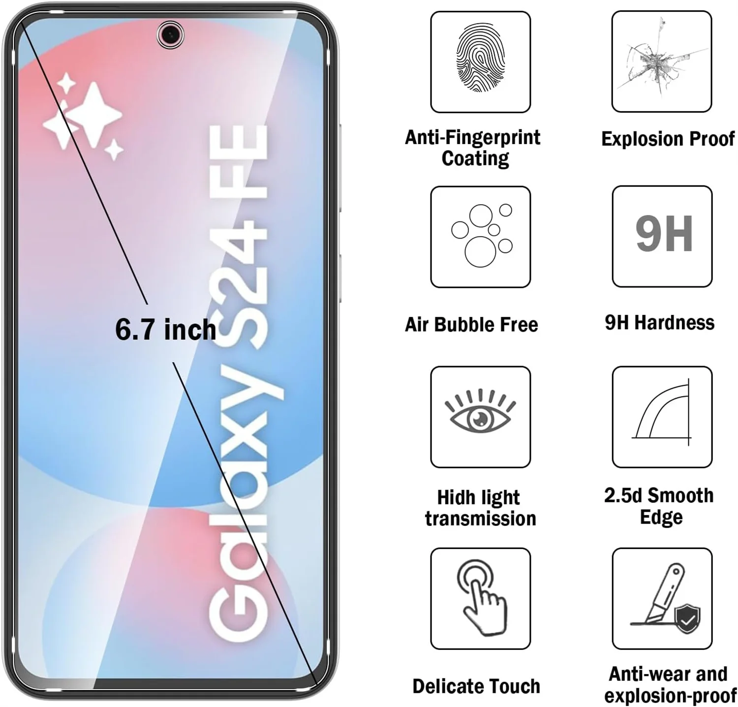 For Samsung Galaxy S24FE tempered glass high-definition explosion-proof screen protector glass film 1/4piece