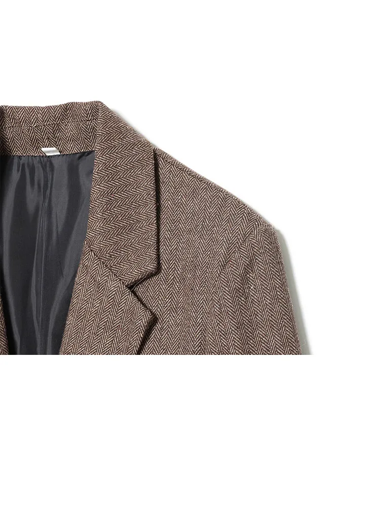 

HH женский осенний однобортный карманный декор с длинными рукавами и лацканами из твила «елочка» женский модный повседневный пиджак