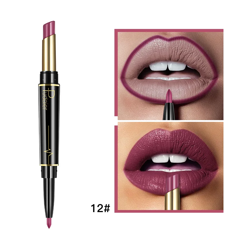 16 Kleuren Dubbelzijdige Lippenstift + Lipliner, Smudge Proof Swivel Stick, Zachte Matte Langdurige Lippenstift Valentijnsdag Cadeaus