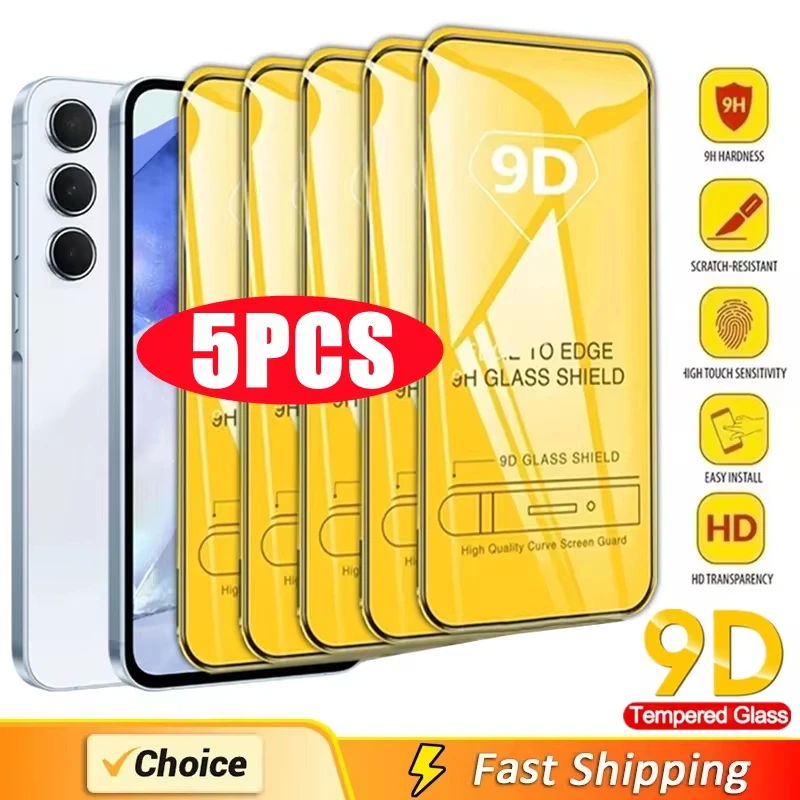 

5PCS 9D Screen Protectors for Samsung A55 A54 5G A53 A52 A51 A14 A13 A35 A34 A33 A32 A31 A30 A25 A24 A22 A21S A06 A05 A04S Glass