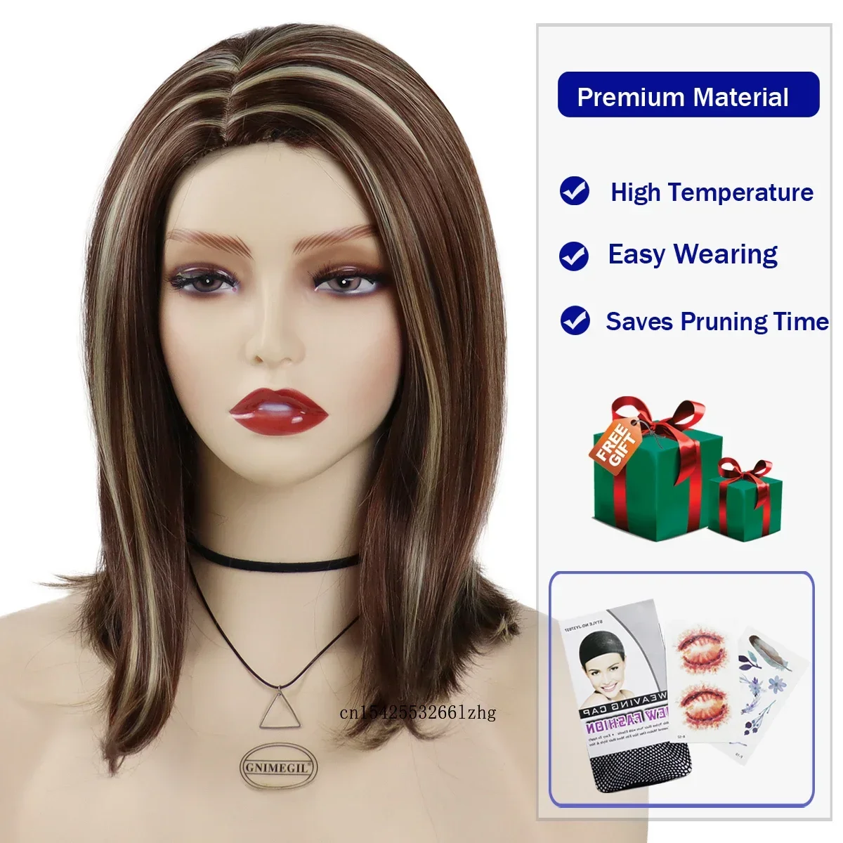 باروكات شعر صناعية طويلة مستقيمة من GNIMEGIL للنساء ذات مظهر جميل وحفلات الهالوين التنكرية اليومية تستخدم شعر مستعار بني طبيعي #4
