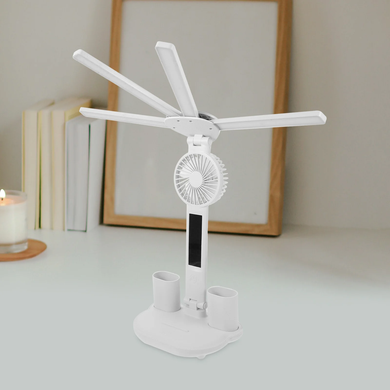 

Eye Protection Desk Lamp LED Small Study Table Reading Home Dimmable USB Office Bedside Temperature Time Date Fan Pen