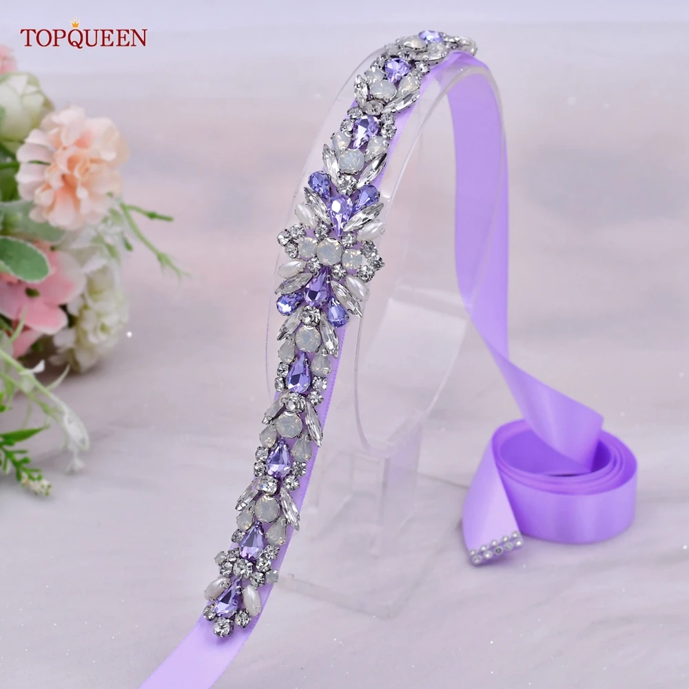 TOPQUEEN Bridal Dress Belt Light Purple Rhinestone Sash Wedding Accessories Women\'s Formal Party Evening Skirt Belt S57