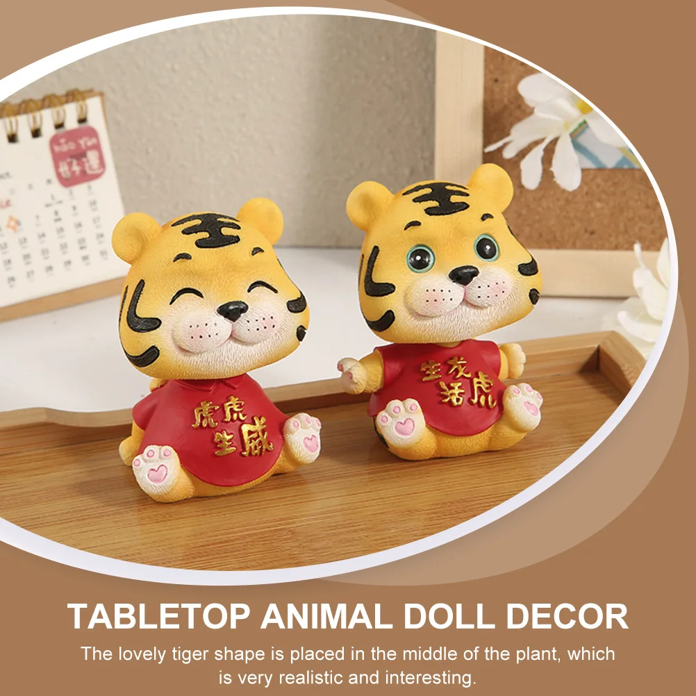 

2 Pcs Tiger Ornaments Animal Theme Decor Cute Car Miniature Vivid Figurine Statue Resin Home Decoration Lovely