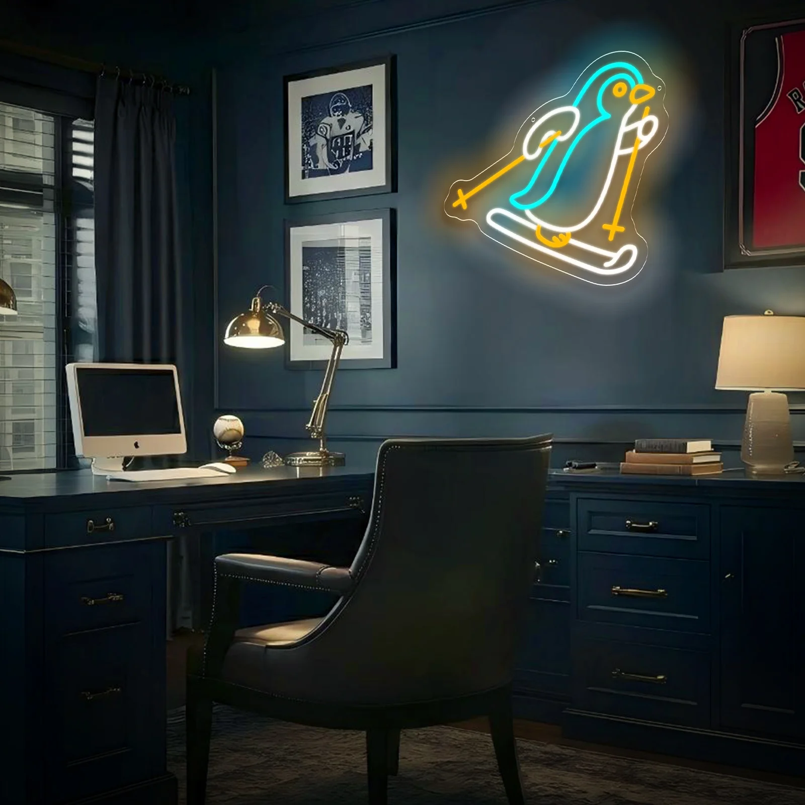 تزلج البطريق النيون لطيف التزلج LED USB ضوء النيون لغرفة النوم منتجع التزلج ملاهي الكلب مقهى الحيوانات الأليفة متجر ديكور الحفلات هدية