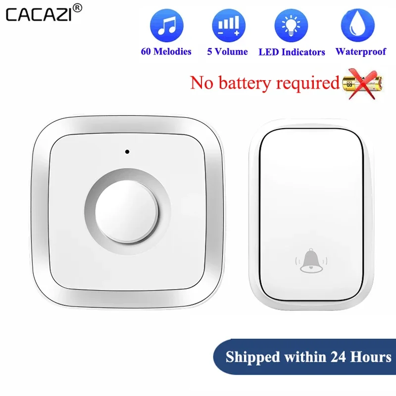 CACAZI Newest Home Wireless Doorbell 60Songs 110DB 150M Waterproof Remote Smart Calling Bell with US EU UK Plug(Silver&White)