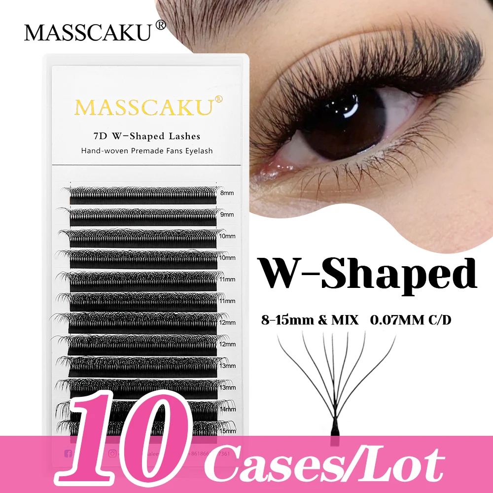 Hot Sale 10cases/lot MASSCAKU Auto Fanning 6D/7D/8D/9D/10D W Style Lashes 0.07mm Thickness Handmade W Design Eyelash in Stock