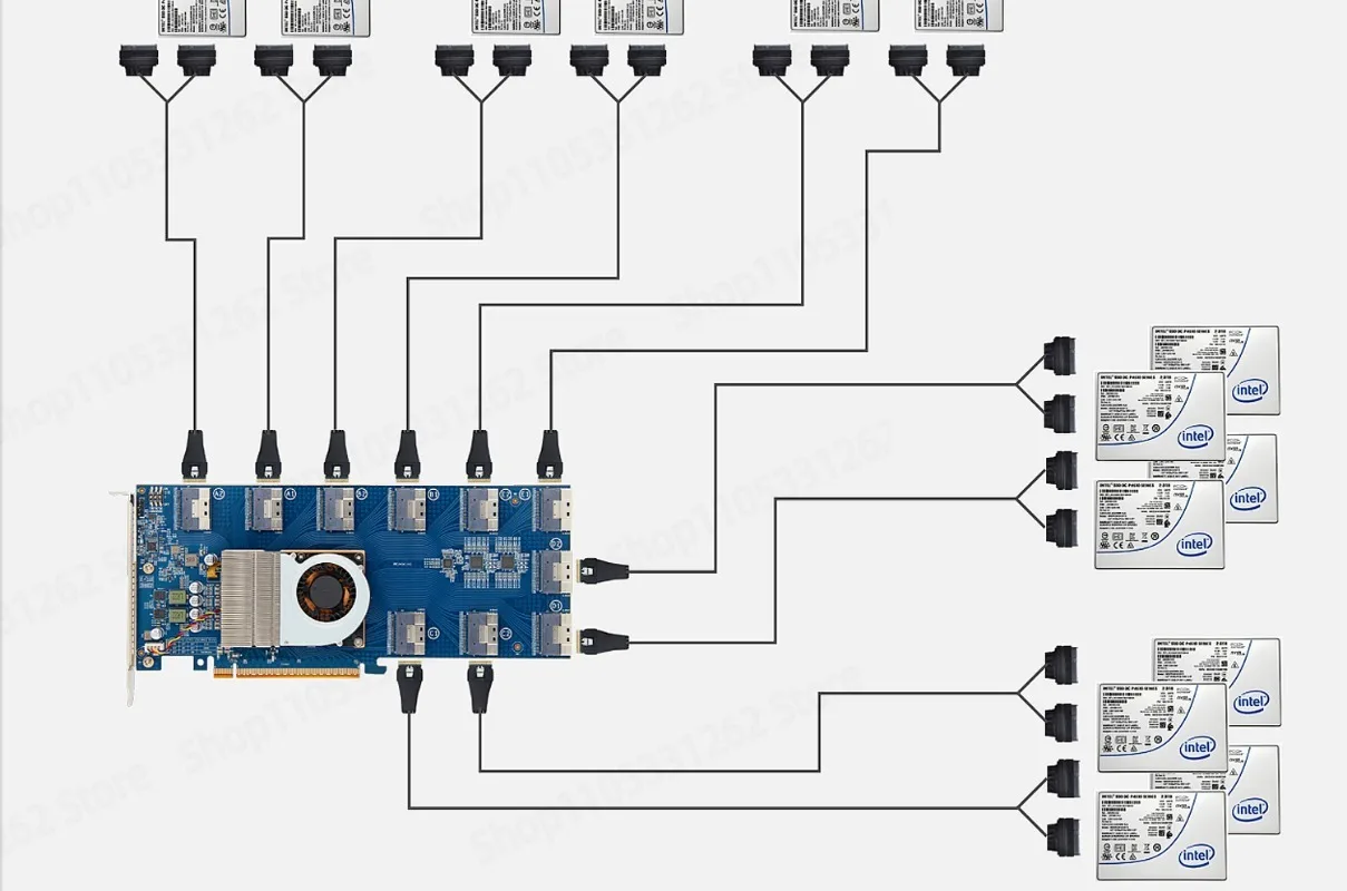 PLX88096 PCIe 4 0 Switch Adapter X16 to 10 SFF 8654 No Split Required for U 2 NVMe SSD and Graphics Card