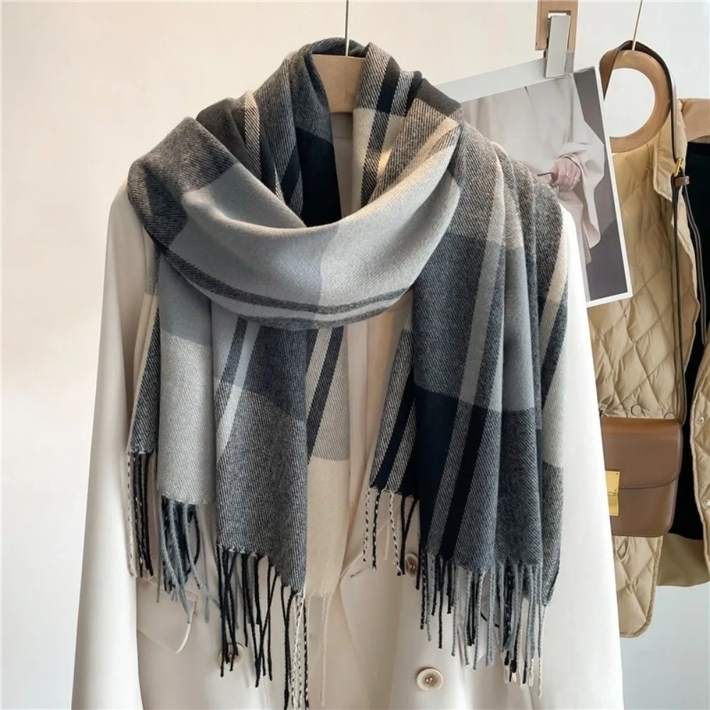 

Fashion Windproof Plaid Scarf Thick Keep Warm Imitation Cashmere Shawl Long Korean Style Shawl Wrap Gift