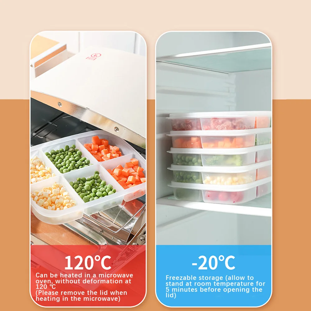 6/5 Grid Divided Serving Tray Storage Box Kitchen Portable Sub-format Seasoning Separator Box Fresh Snack Fruit Food Boxes Pouch