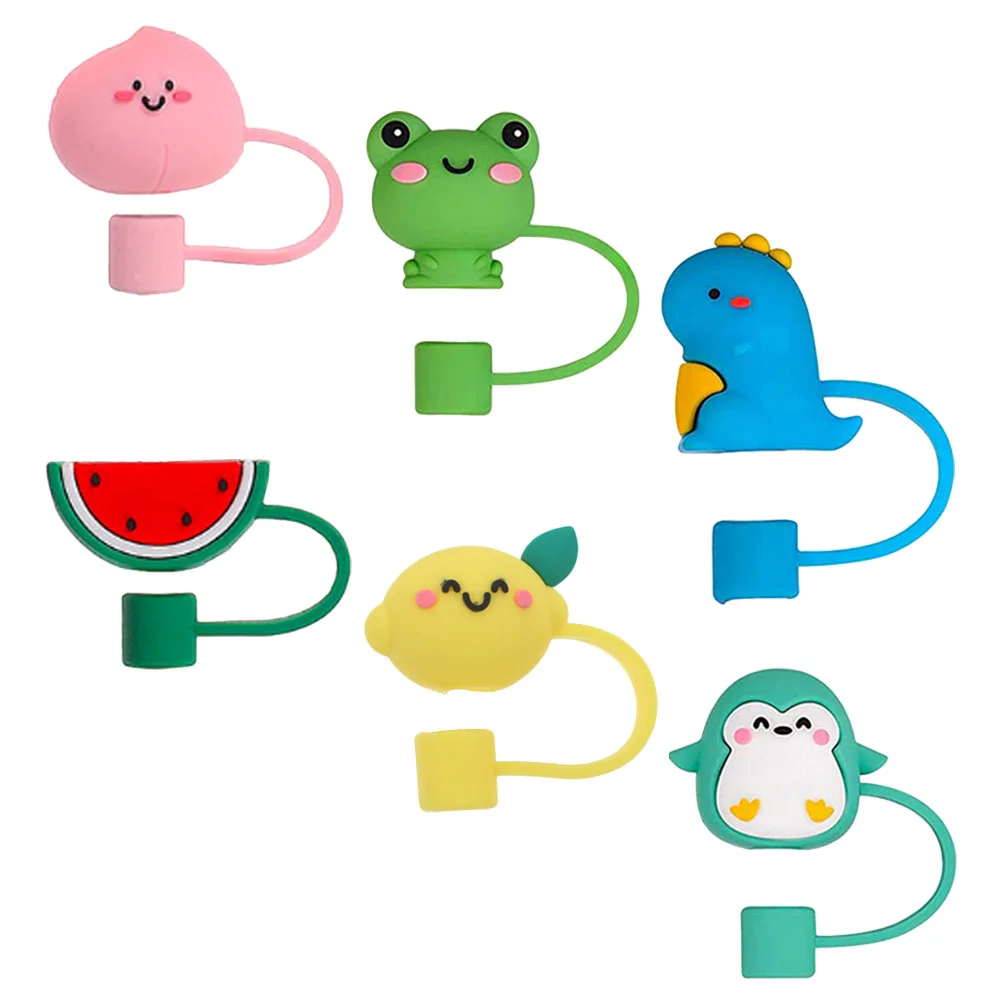 

6 Pcs Straw Cap Cover Cute Covers Silicone Topper Protector Caps Tips Lid Drinking Straws