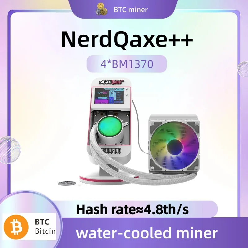 

Bitaxe NerdQaxe++ 4.8TH/s BTC Solo майнер Домашний вечный майнер с методом водяного охлаждения
