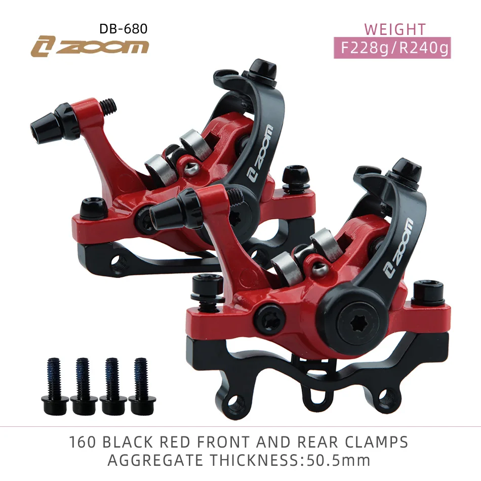 ZOOM DB-680 Bicycle 160 Disc Brake Light Alloy Mountain Bike Universal Accessories Mechanical Double Left NFOX B001 Red Black