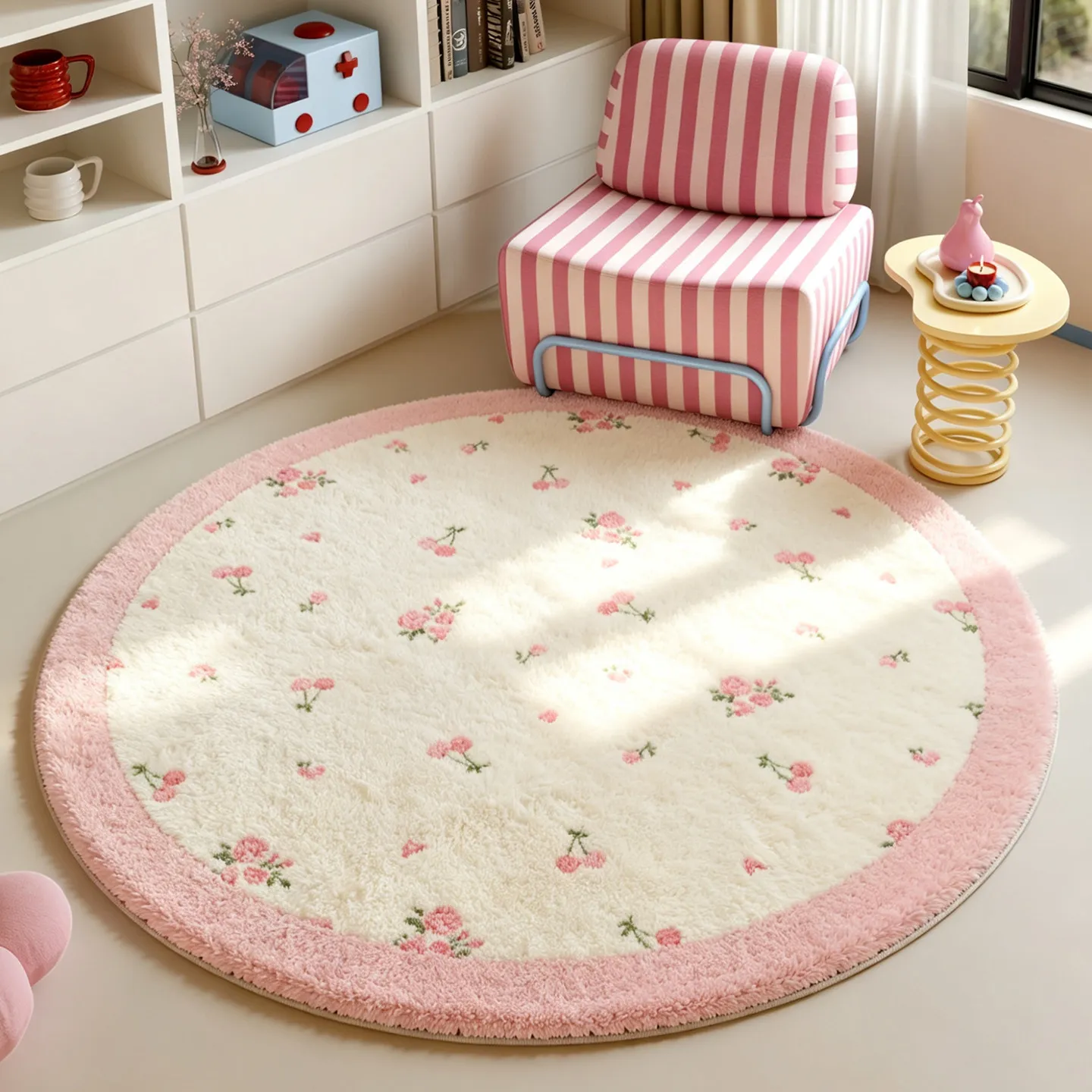 Cartoon Cute Round Carpet Girl Bedroom Bedside Blanket Children Room Reading Area Computer Chair Floor Mat Home Decoration Gift