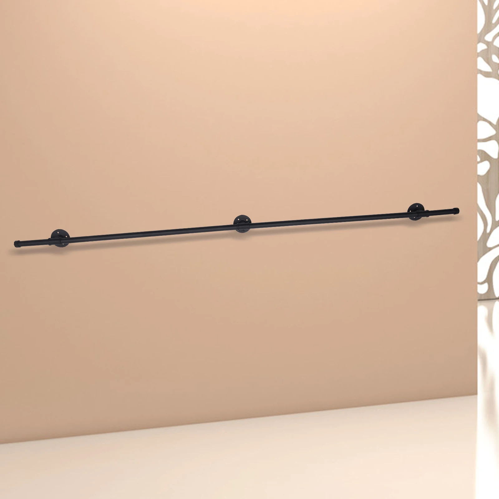 

6.6FT Black Iron Pipe Handrail, Wall Mount Support,Metal Stair Railing, Indoor & Outdoor Loft Style Safety Handrail for Stairs