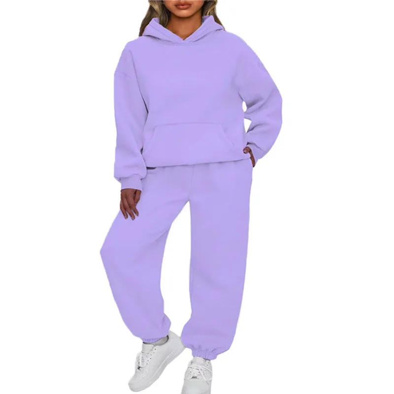 2025 Spring and Autumn Sportswear Casual Solid Color Hoodie Long Sleeve Hoodie Tight Foot Tight Pants Fashion Two Piece Set