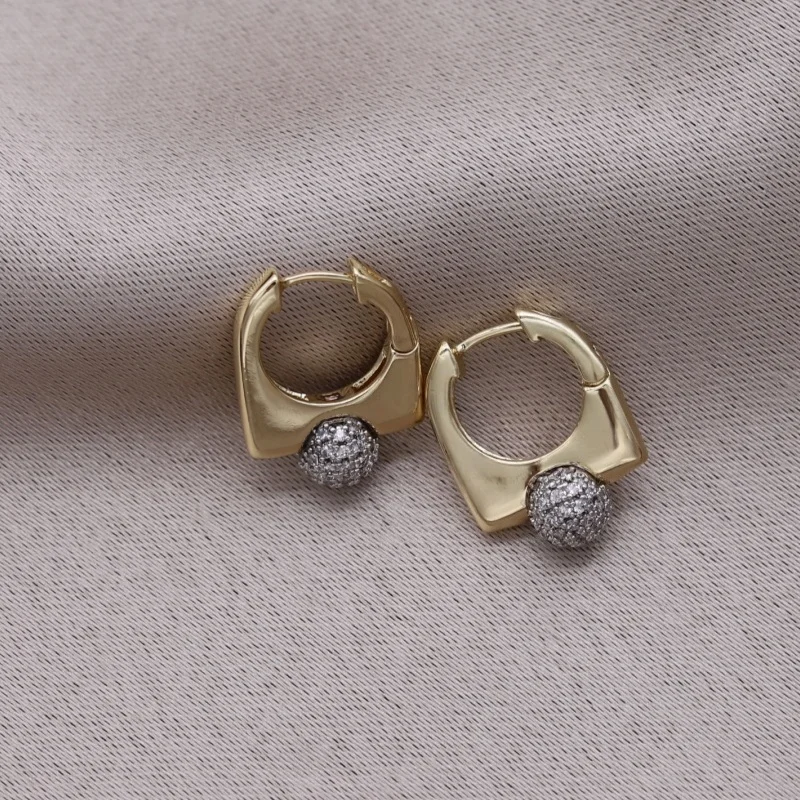 Korean new design fashion jewelry two-color plated simple metal zircon ball earrings elegant women's daily work accessories