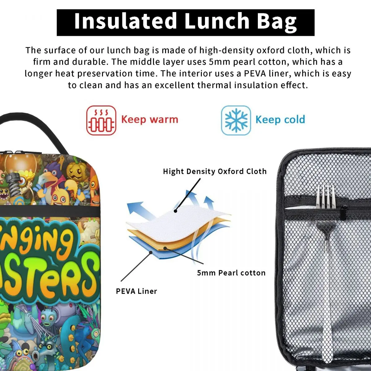 My Singing Monsters Insulated Lunch Bags for Women Video Game Portable Thermal Cooler Food Lunch Box Outdoor Camping Travel