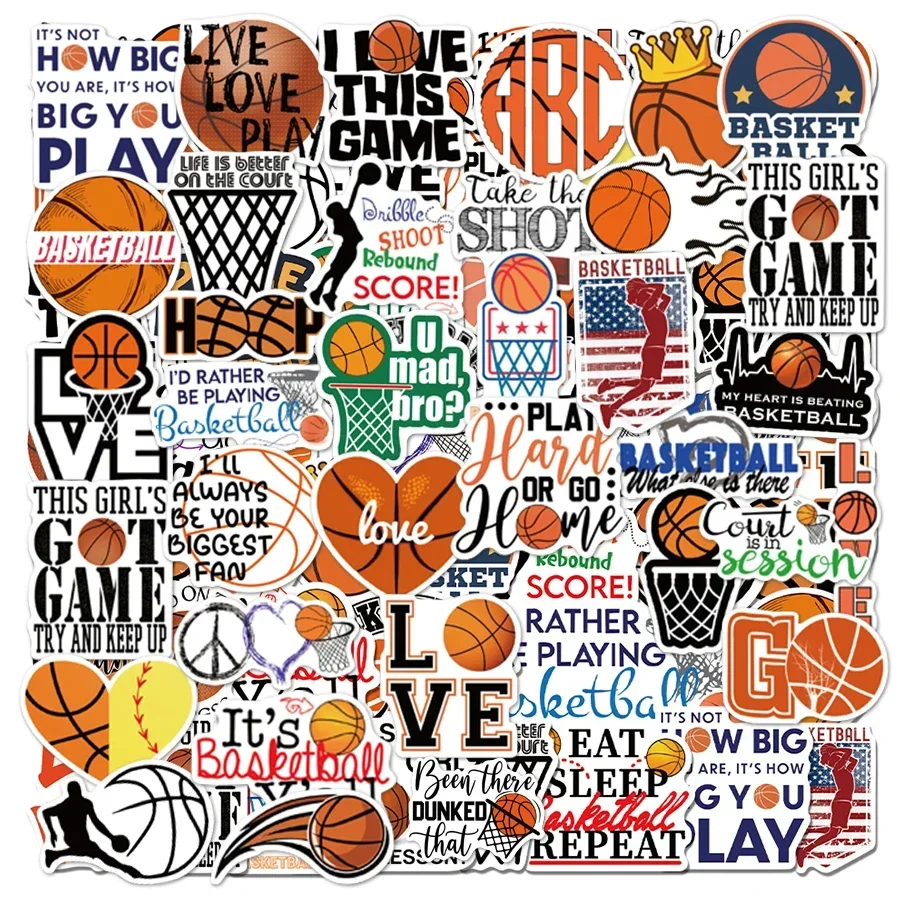 50PCS Basketball Cartoon Stickers for Laptop Suitcase Skateboard Guitar Motorcycle Helmet Waterproof Cool Stickers for Kids Toys