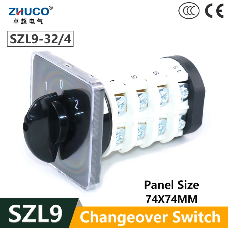 

ZHUCO SZL9-32/4 1-0-2 32A AC440V Three Positon Four Phase Silver Contact Transfer Elecrical Change Over Cam Switch