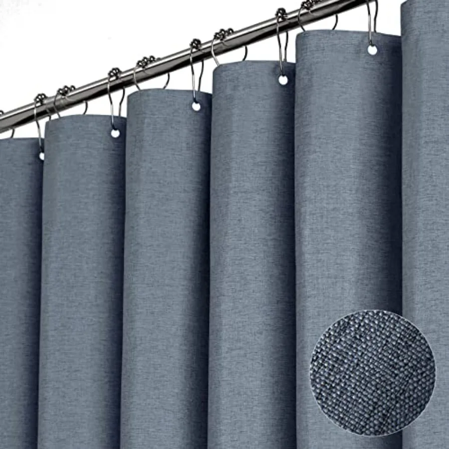 

Fabric Shower Curtain, Linen Textured Heavy Duty Polyester Cloth Shower Curtain Set with Plastic Hooks, Blue Grey, 72" W x 72"