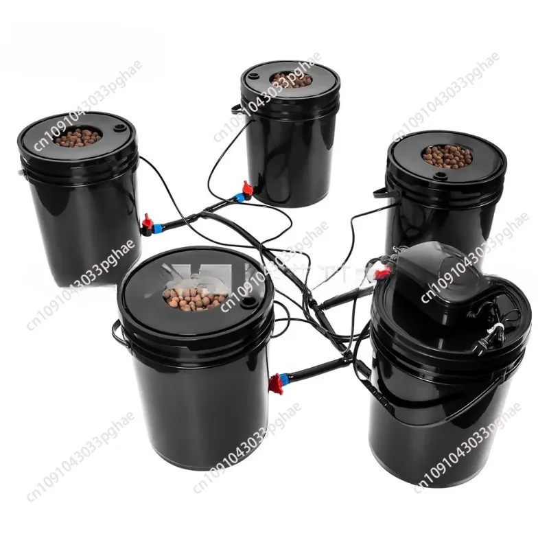 RDWC Top Feed Drip Hydroponics Systems 5 Buckets + Reservoir, Recirculating Deep Water Culture Hydroponic Bucket System,