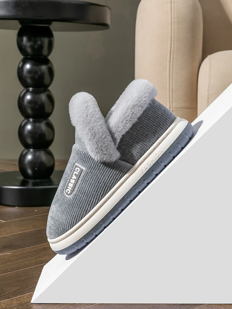 Herren-Winterhausschuhe für den Innenbereich, rutschfeste, warme, mit Plüsch gefütterte Slip-On-Stiefeletten mit Rücken für den Heimkomfort im Freien – Detail 6
