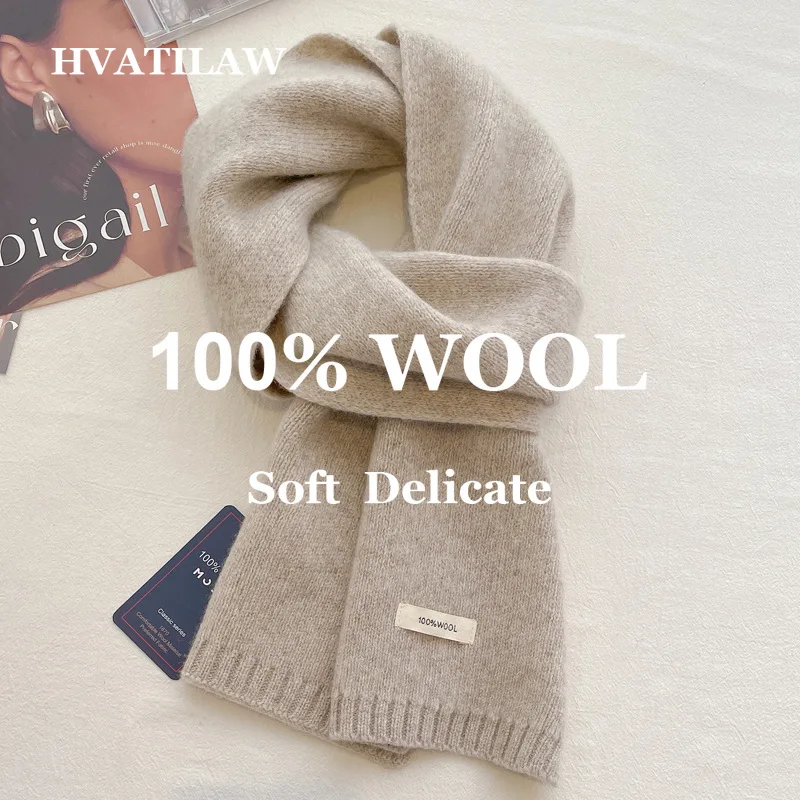 100% Wool Solid color Scarf Women Knitted Winter Vintage Thick warm Luxury Shawl Wrap Neck Warmer Cashmere Like Neckerchief 2026