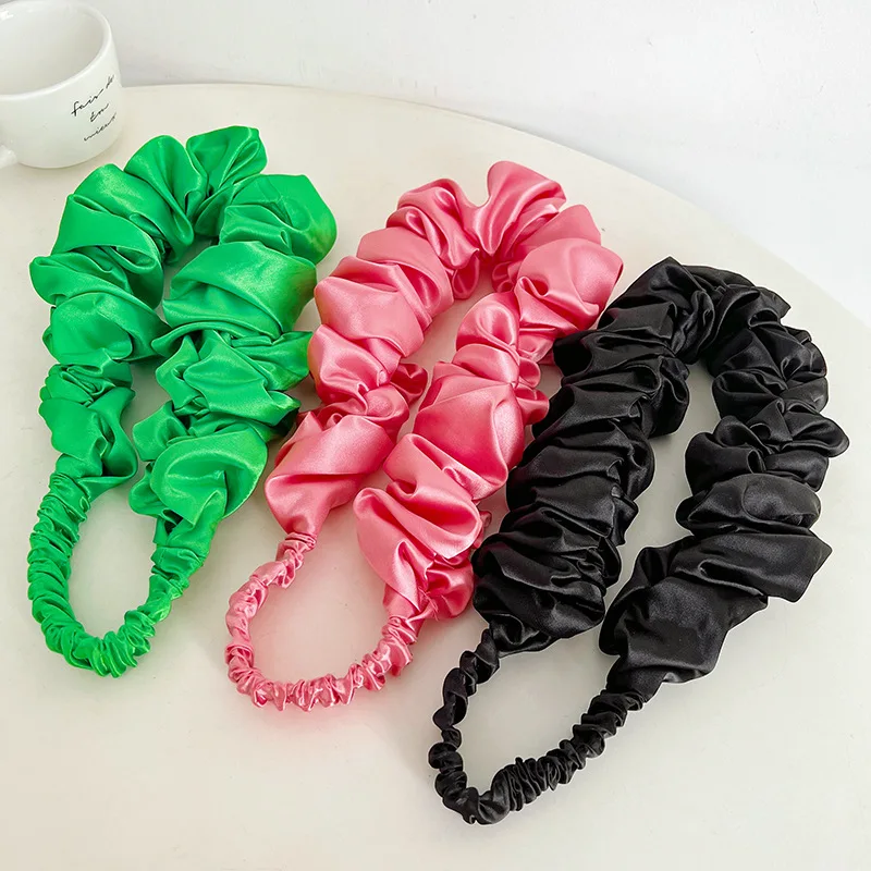 Fashion Satin Silk Wrinkle Wide Elastic Hair Bands Vintage Women Headbands Pink Black Headdress Headwear Ladies Hair Accessories