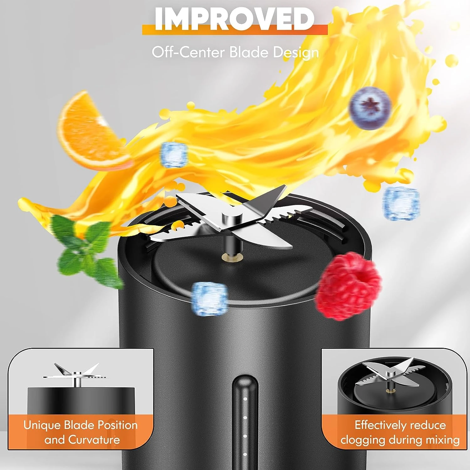 Ideal für den Einsatz unterwegs: Ultra-tragbarer Mini-Mixer mit 6 leistungsstarken Klingen für Shakes und Smoothies, Reisegröße und USB-Recha