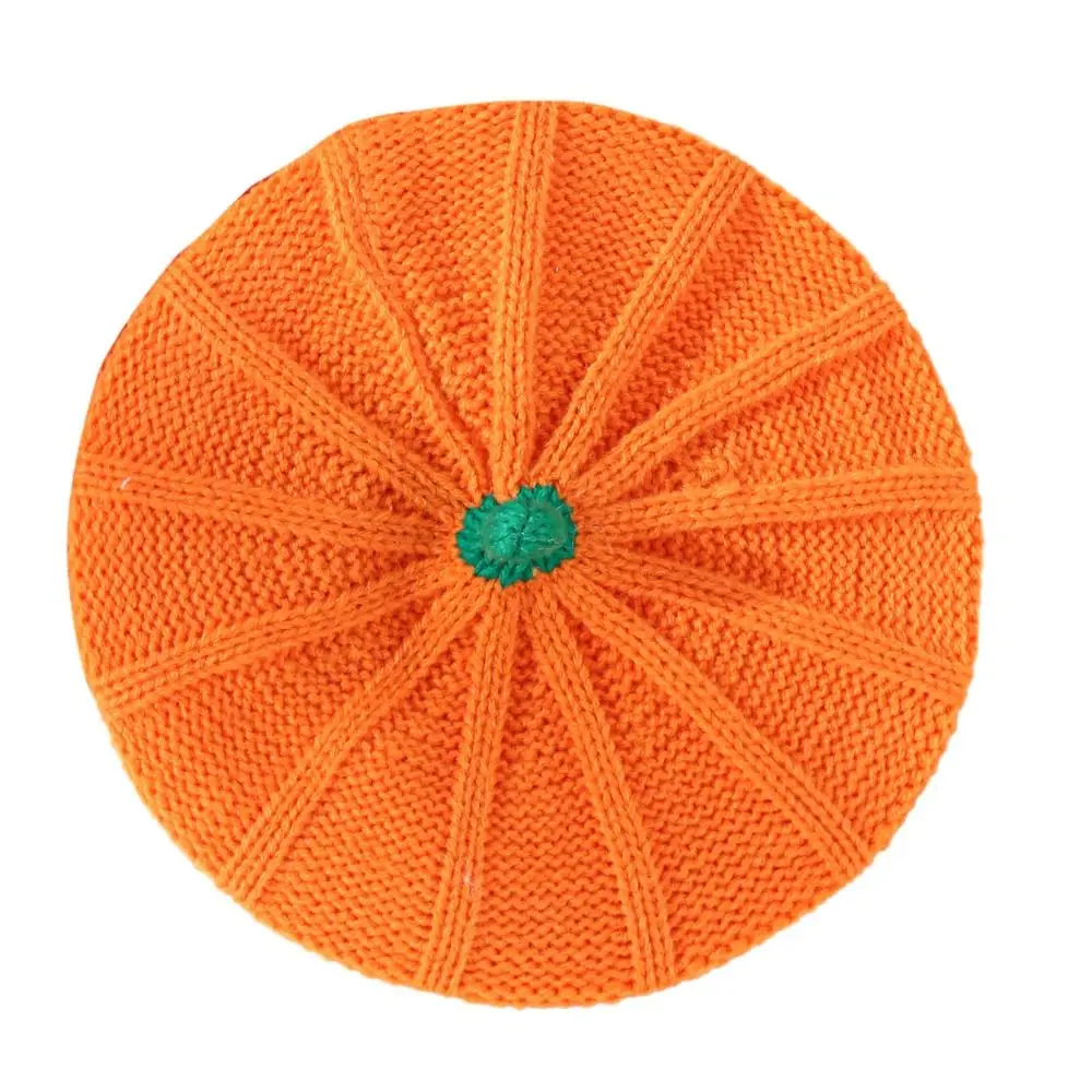 Mode Oranje Pompoen Baret Warm Houden Schilder Hoed Gebreide Muts Achthoekige Cap Kunstenaarshoed Ouder-kind Hoed