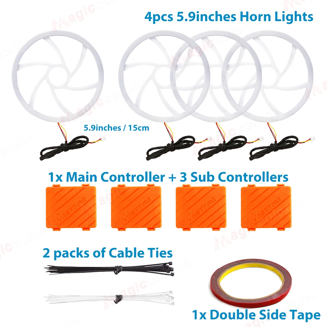 MAGIC COLORM Auto-Audio-Hupe, Lautsprecher, Hochtöner, 64 Farben, Innenumgebung, RGB-Atmosphäre, App-Steuerung, Türdekoration, Lichter, 5,9 Zoll, 4,3 Zoll 5