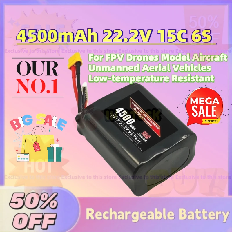 

In Stock 4500mAh 22.2V 15C 6S Li-Ion Battery for FPV Drones Model Aircraft Unmanned Aerial Vehicles Low-temperature Resistant