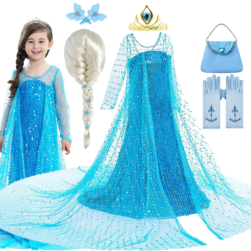 Disfraz de Reina de las Nieves Elsa para niñas, vestido de princesa de Disney, vestidos de fiesta de Halloween para niños pequeños de 2 a 10 años, verano 2026