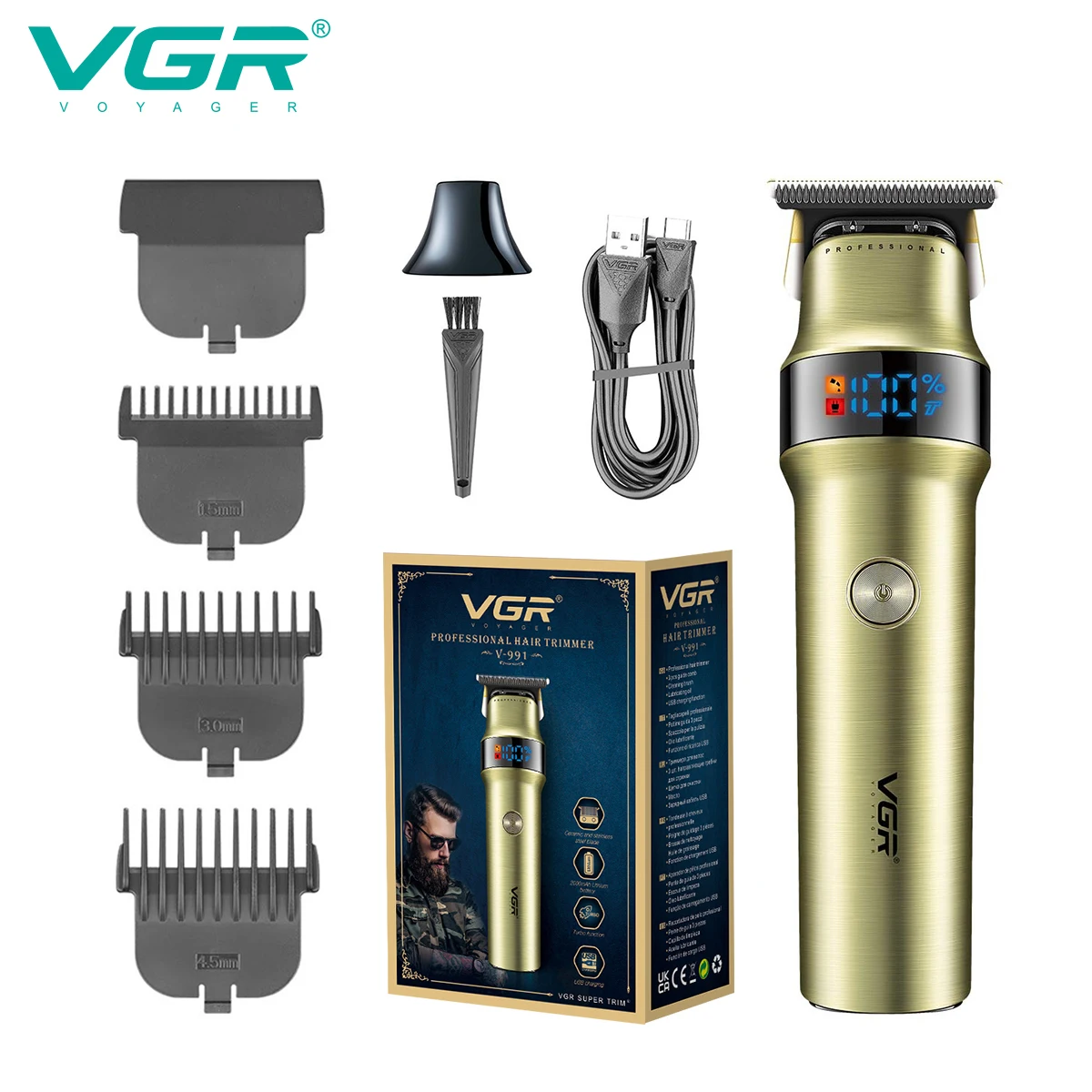 

VGR 991, профессиональная машинка для стрижки волос, светодиодная перезаряжаемая машинка для стрижки волос, парикмахерская машинка для стрижки с дорожным замком, электрический триммер для мужчин