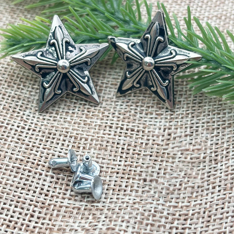 10 Pcs Metal Conchos Rivet Stud Spike Button Rivets for Leather Bag Decor Clothes Shoes DIY Craft Accessories Five Pointed Star
