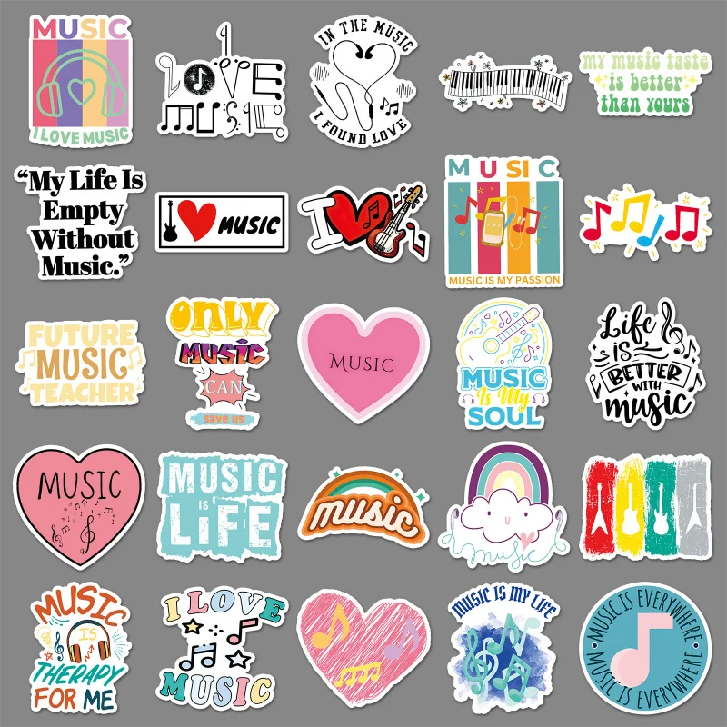 51Zhang Ai Music Graffiti Stickers Personalized Hot Selling English Short Sentences Decoration Phone Case Water Bottle Guitar St