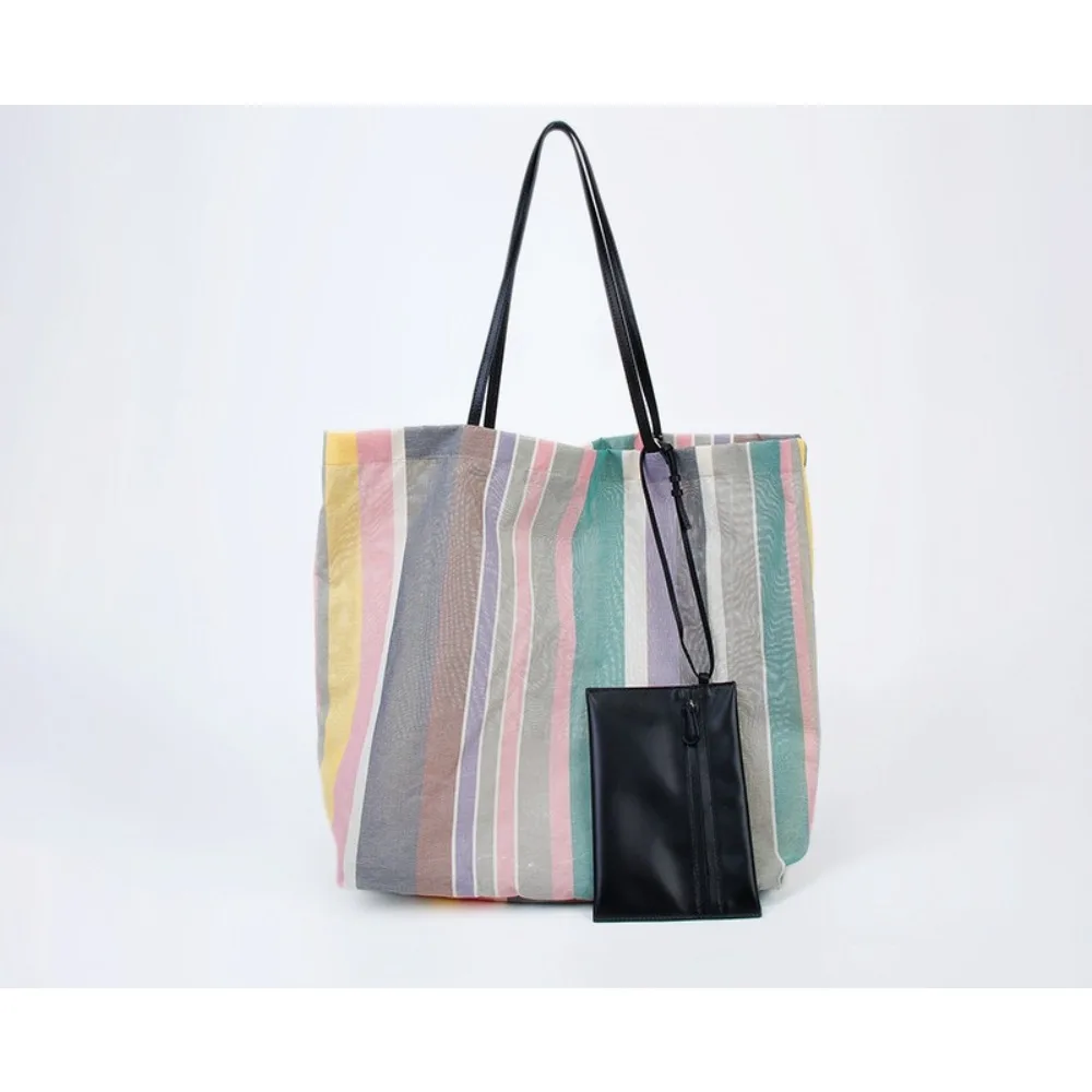 

Новая дизайнерская сумка-тоут с радужными полосками, большая вместимость, модная, для отдыха и шопинга, экологичная, уникальная, без логотипа