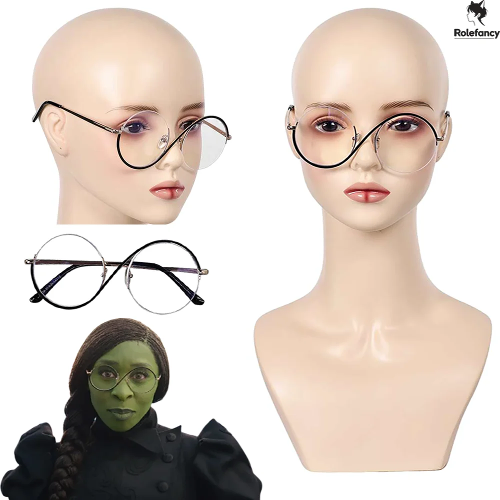 

Wicked Elphaba Cosplay Glasses with Protective Case Roleplay Round Frame Eyewear Halloween Carnival Costume Accessory Disguise