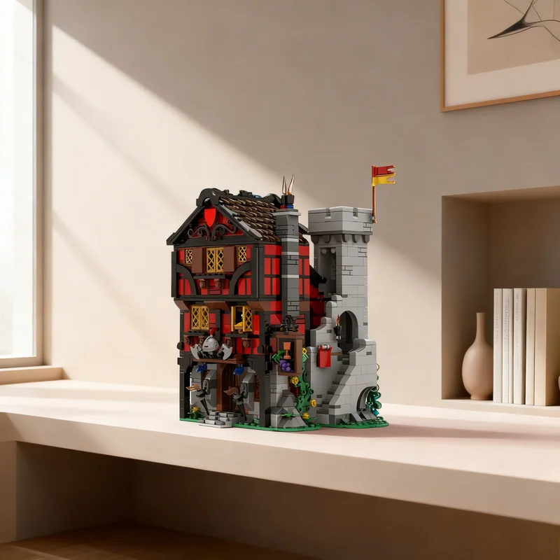 

767pcs MOC Guarded Inn Medieval Town Square Modification Castle Model Building Blocks Creative DIY Gift Display Decor Assemble