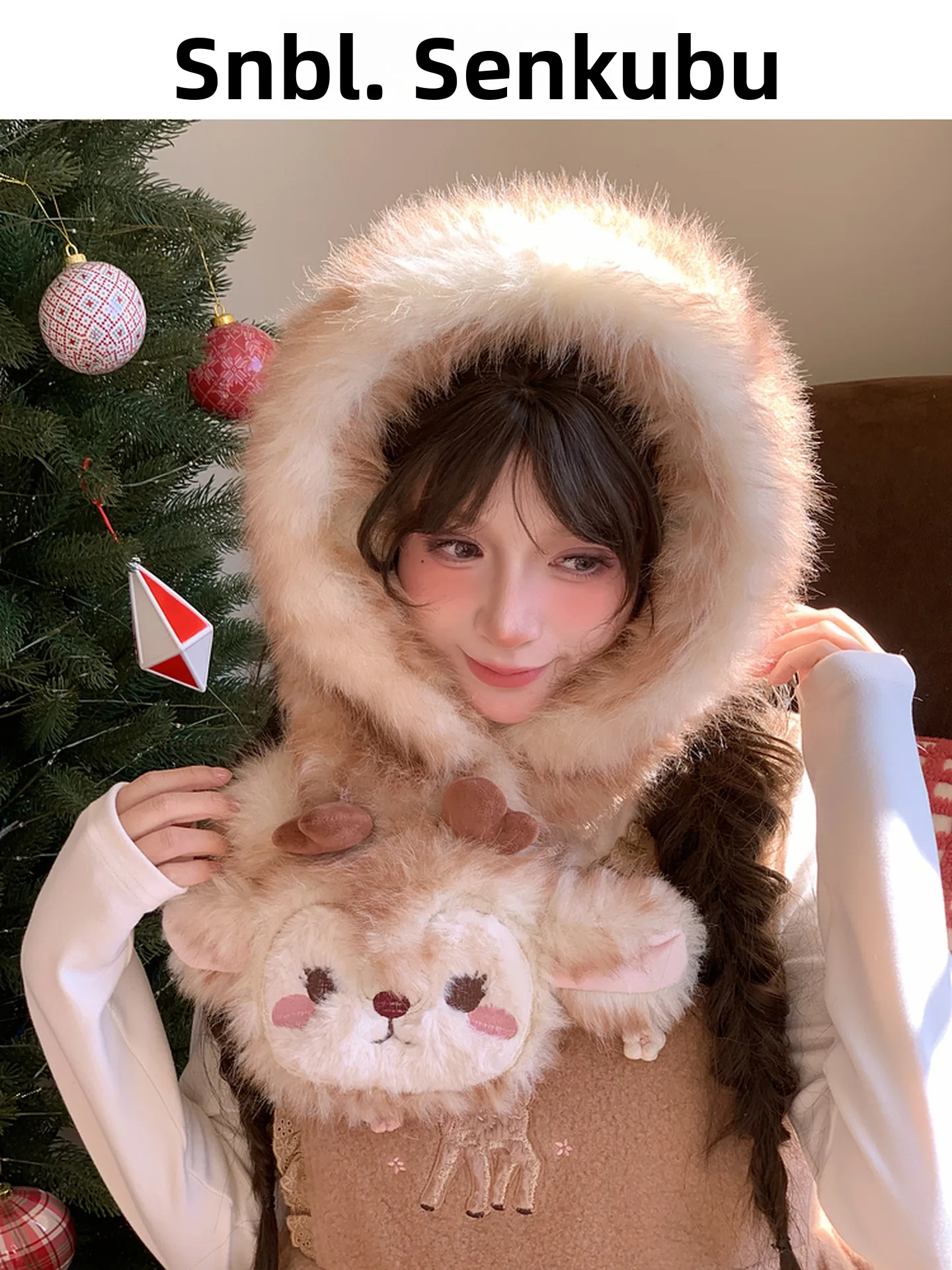 クリスマス鹿ぬいぐるみスカーフ女性用暖かいスタイリッシュな冬用ネックウォーマー多用途ファッショナブルな中国製刺繍入り漫画風