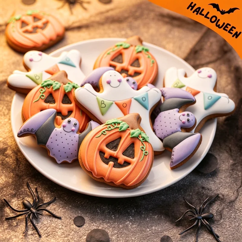 12pcs Halloween Cookie Cutters Cat Bat Pumpkin Ghost Shapes Easy To Clean And Demold DIY Biscuit Baking Mold Set For Baking Gift